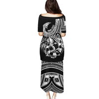 Personalised Polynesia Family Matching Puletasi Dress and Hawaiian Shirt Fish Hook Tattoo Go Fishing Polynesian Pattern Black LT14 - Polynesian Pride