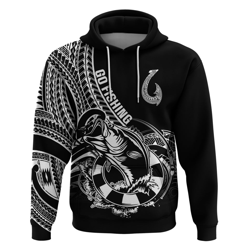 Personalised Polynesia Hoodie Fish Hook Tattoo Go Fishing Polynesian Pattern Black LT14 Black - Polynesian Pride