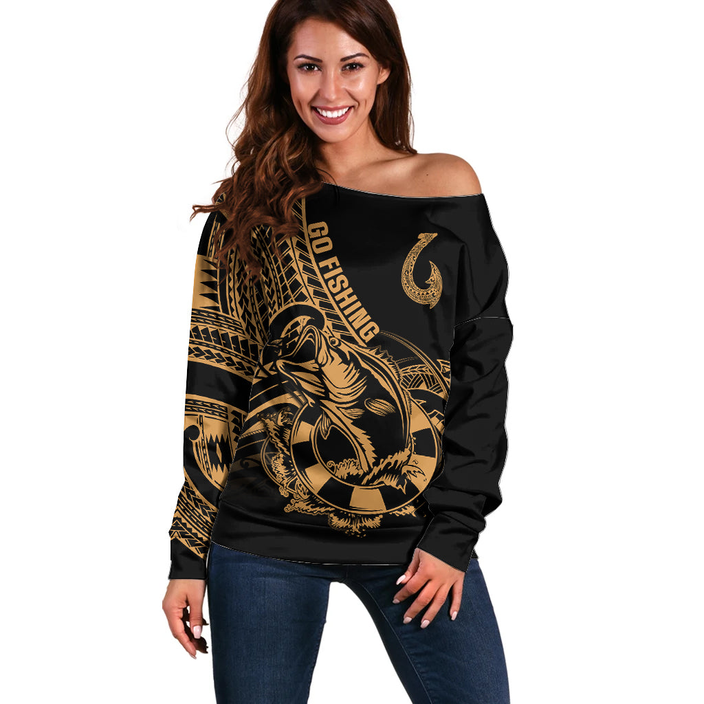 polynesia-off-shoulder-sweater-fish-hook-tattoo-go-fishing-polynesian-pattern-gold