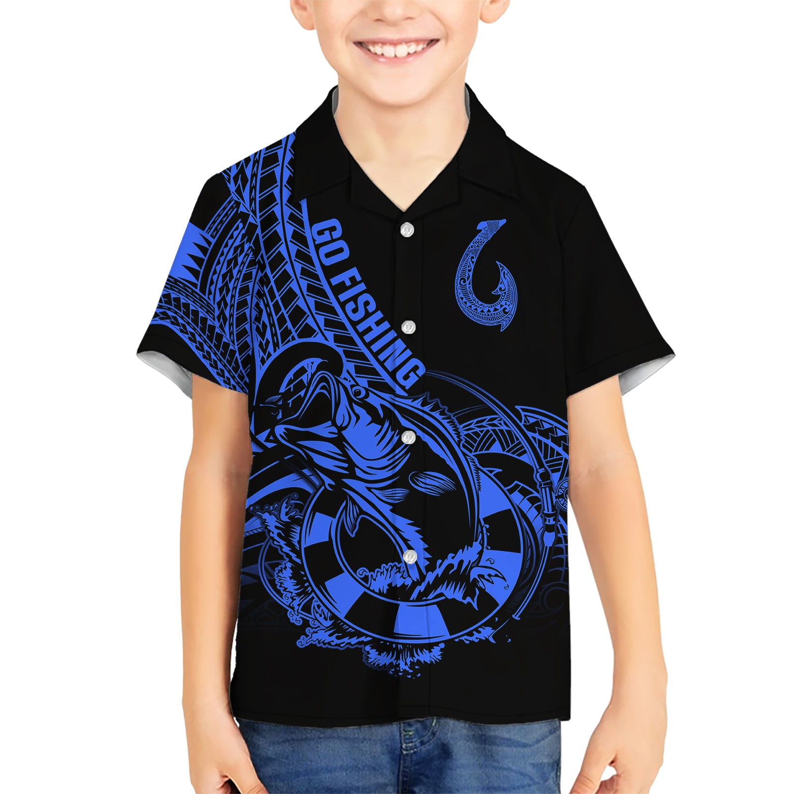 polynesia-kid-hawaiian-shirt-fish-hook-tattoo-go-fishing-polynesian-pattern-blue