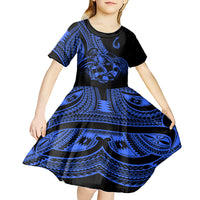 polynesia-kid-short-sleeve-dress-fish-hook-tattoo-go-fishing-polynesian-pattern-blue