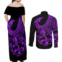 polynesia-couples-matching-off-shoulder-maxi-dress-and-long-sleeve-button-shirts-fish-hook-tattoo-go-fishing-polynesian-pattern-purple