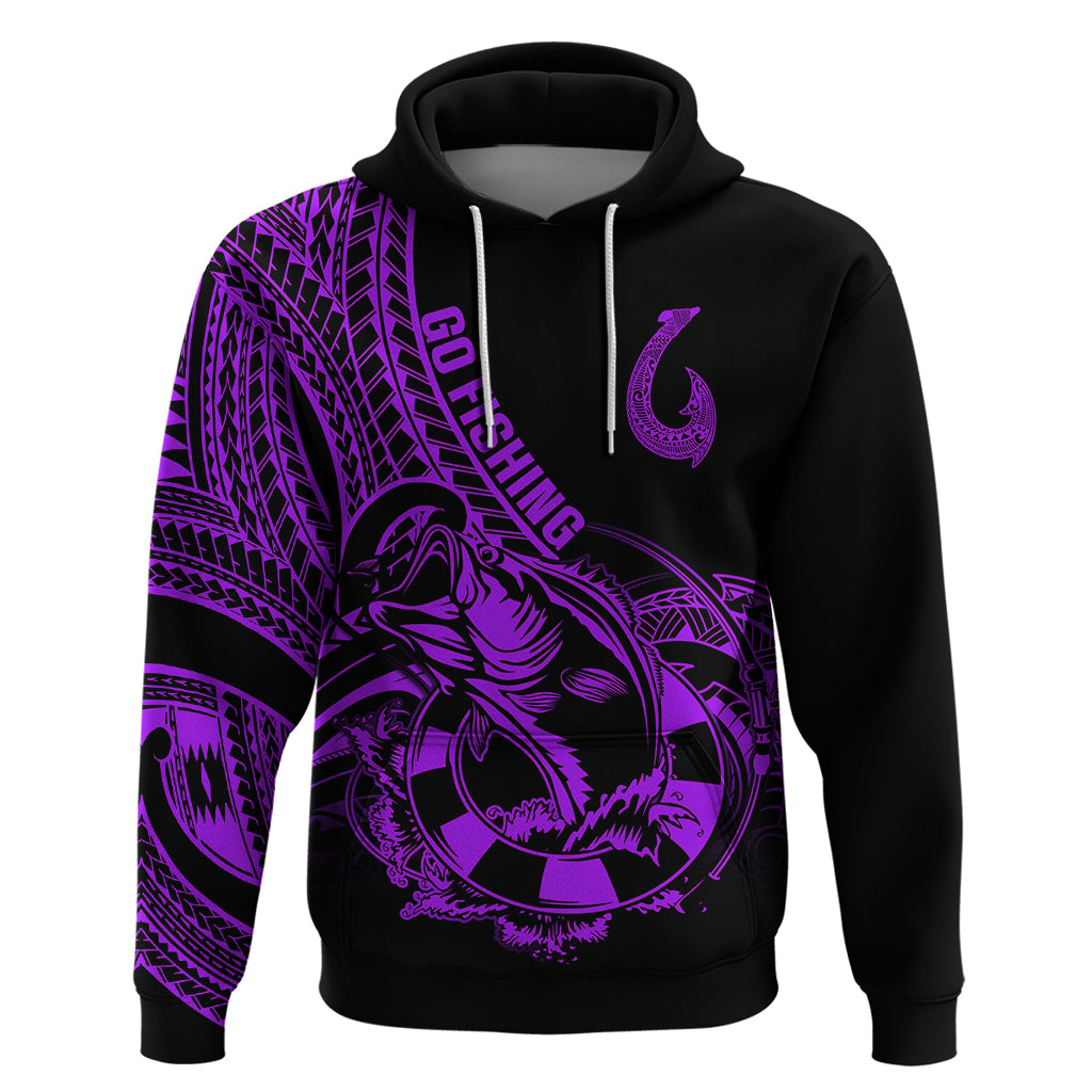 Polynesia Hoodie Fish Hook Tattoo Go Fishing Polynesian Pattern Purple LT14 Purple - Polynesian Pride