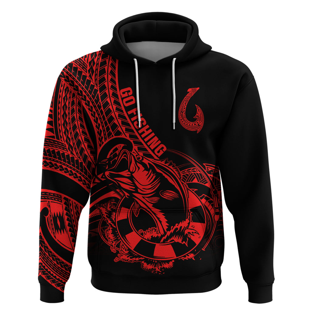 Polynesia Hoodie Fish Hook Tattoo Go Fishing Polynesian Pattern Red LT14 Red - Polynesian Pride