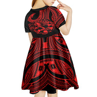 polynesia-kid-short-sleeve-dress-fish-hook-tattoo-go-fishing-polynesian-pattern-red