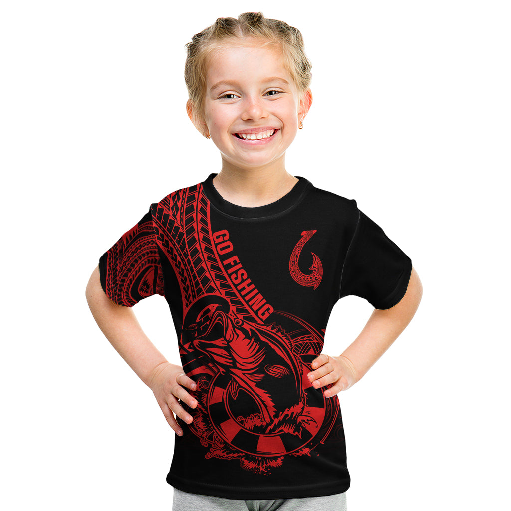 Polynesia Kid T Shirt Fish Hook Tattoo Go Fishing Polynesian Pattern Red LT14 Red - Polynesian Pride