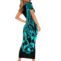 polynesia-family-matching-short-sleeve-bodycon-dress-and-hawaiian-shirt-fish-hook-tattoo-go-fishing-polynesian-pattern-turquosie