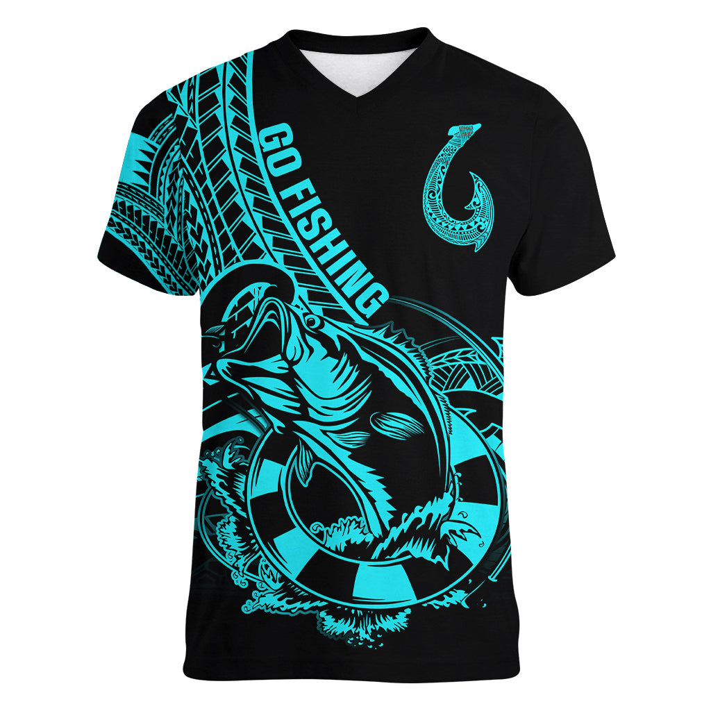polynesia-women-v-neck-t-shirt-fish-hook-tattoo-go-fishing-polynesian-pattern-turquosie