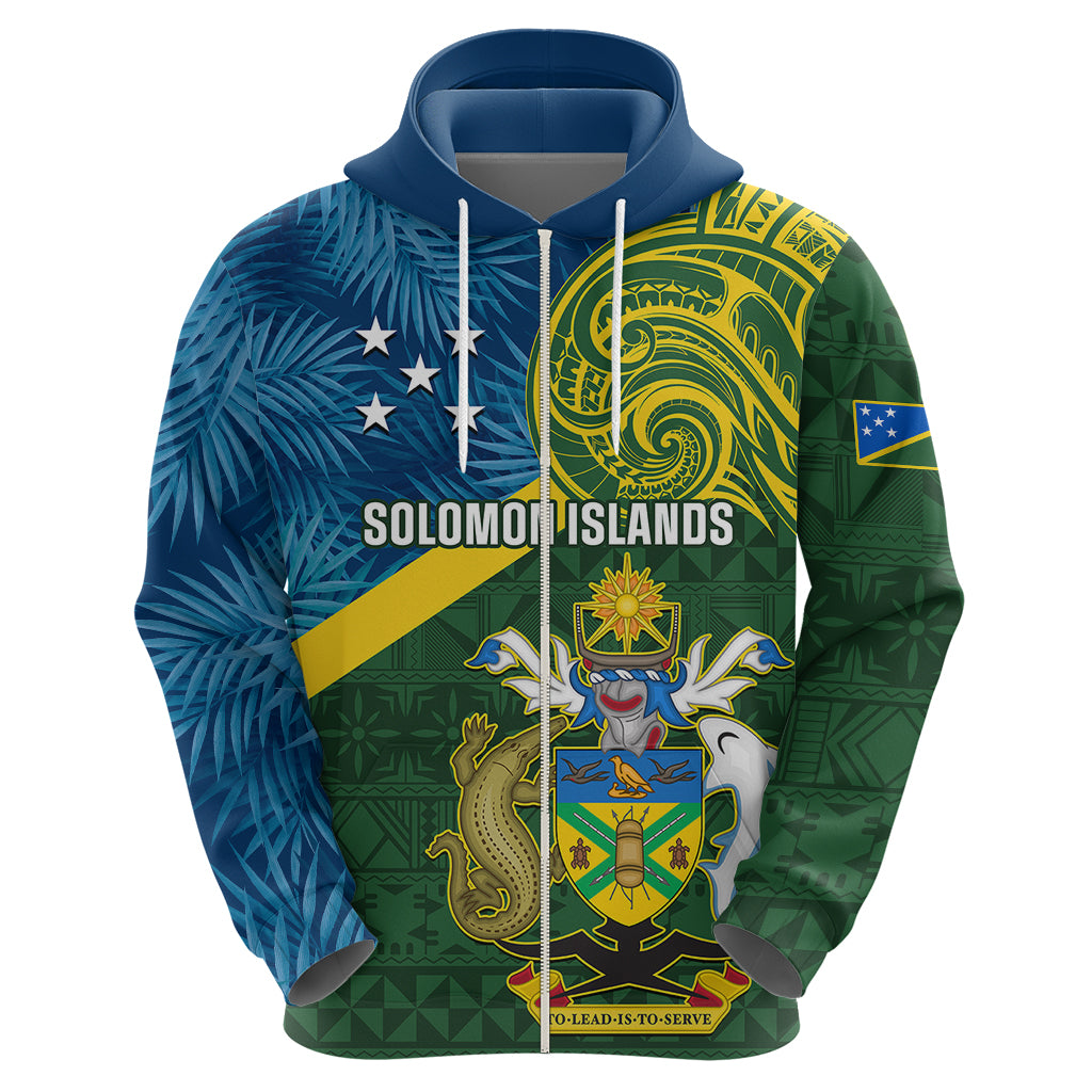 Solomon Islands Hoodie Tropical Leaves With Melanesian Pattern LT14 - Polynesian Pride