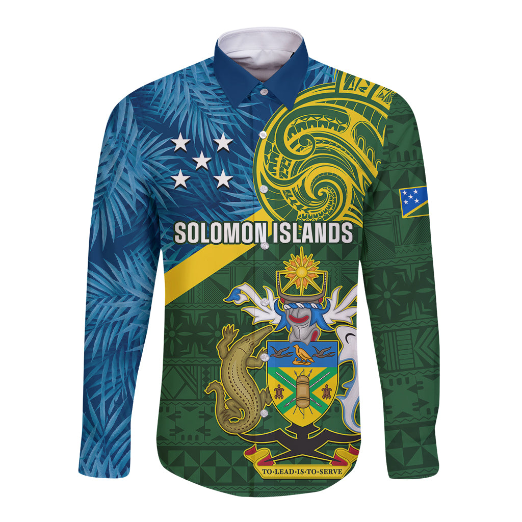 solomon-islands-long-sleeve-button-shirt-tropical-leaves-with-melanesian-pattern