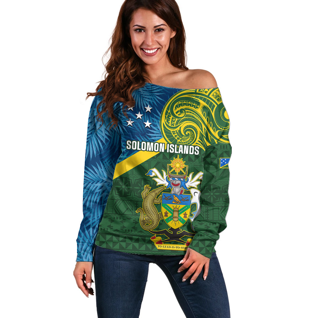solomon-islands-off-shoulder-sweater-tropical-leaves-with-melanesian-pattern
