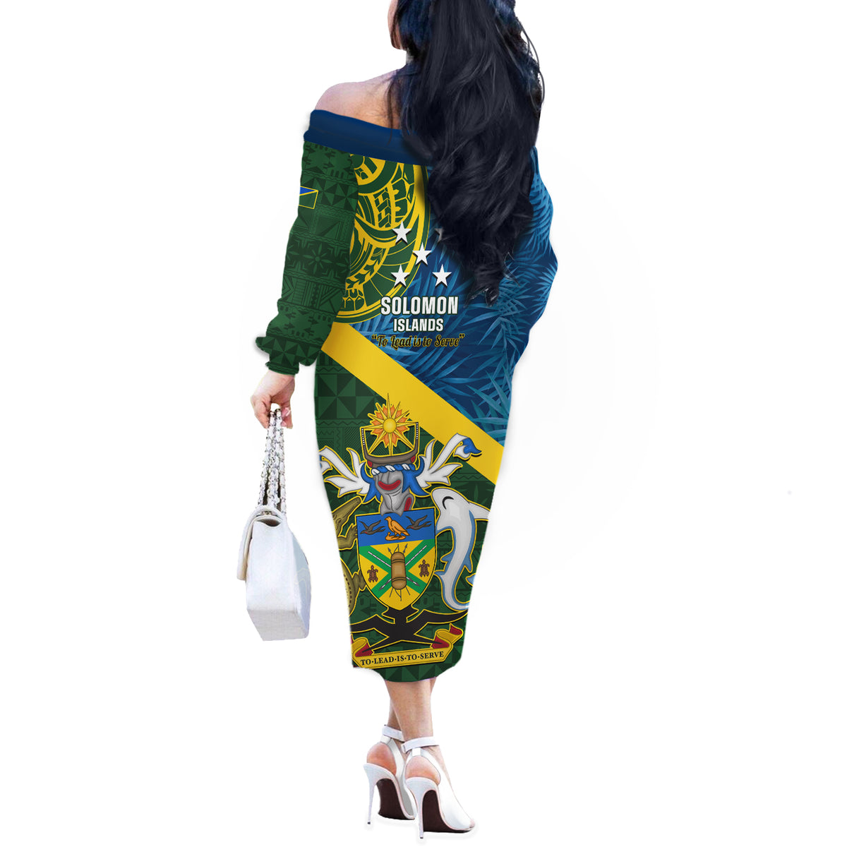 solomon-islands-off-the-shoulder-long-sleeve-dress-tropical-leaves-with-melanesian-pattern