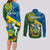 Personalised Solomon Islands Couples Matching Long Sleeve Bodycon Dress and Long Sleeve Button Shirts Tropical Leaves With Melanesian Pattern LT14 - Polynesian Pride