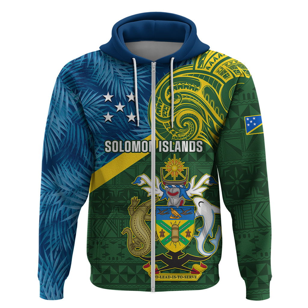 Personalised Solomon Islands Hoodie Tropical Leaves With Melanesian Pattern LT14 - Polynesian Pride