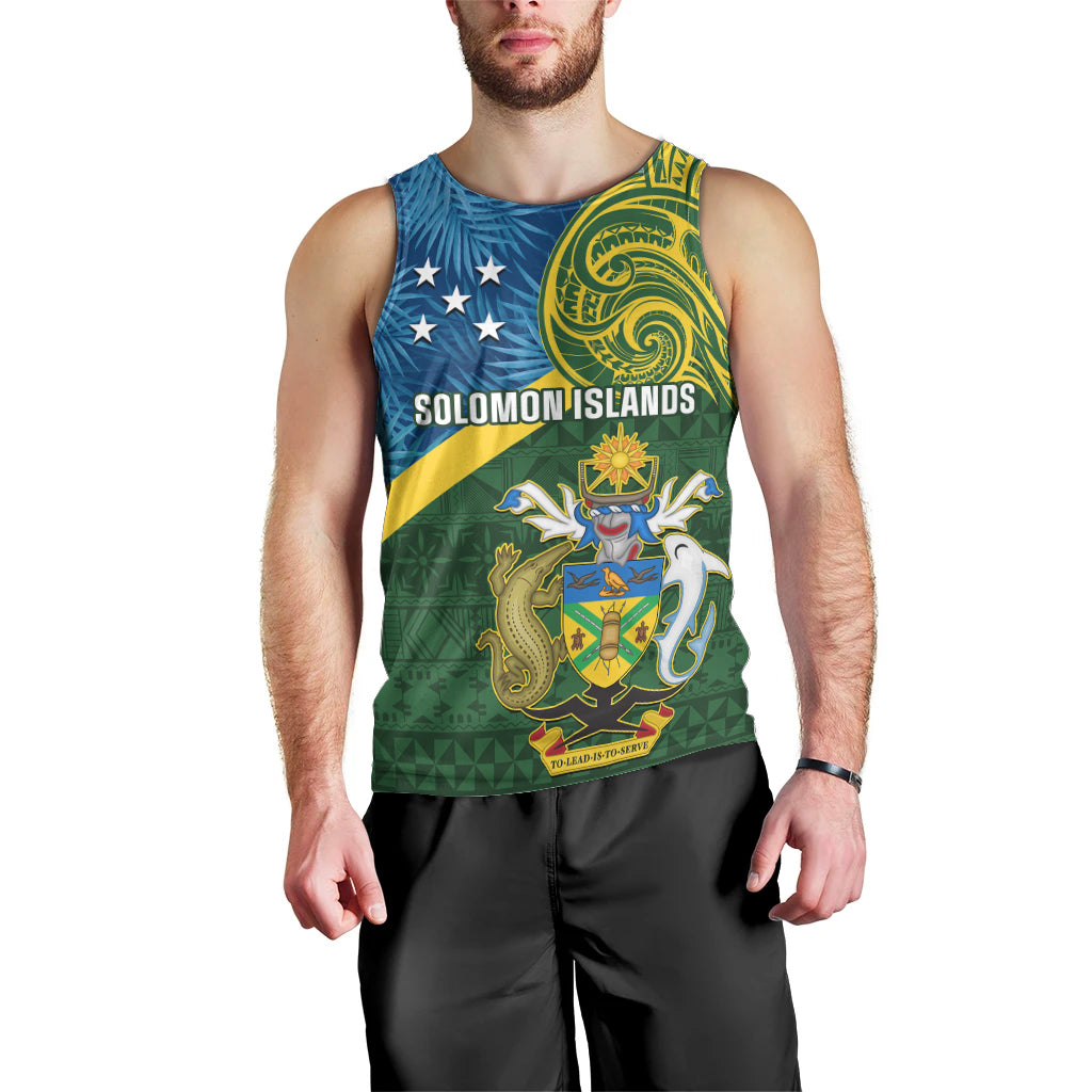 Personalised Solomon Islands Men Tank Top Tropical Leaves With Melanesian Pattern LT14 - Polynesian Pride