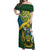 Personalised Solomon Islands Off Shoulder Maxi Dress Tropical Leaves With Melanesian Pattern LT14 Women Green - Polynesian Pride