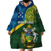 Personalised Solomon Islands Wearable Blanket Hoodie Tropical Leaves With Melanesian Pattern LT14 - Polynesian Pride