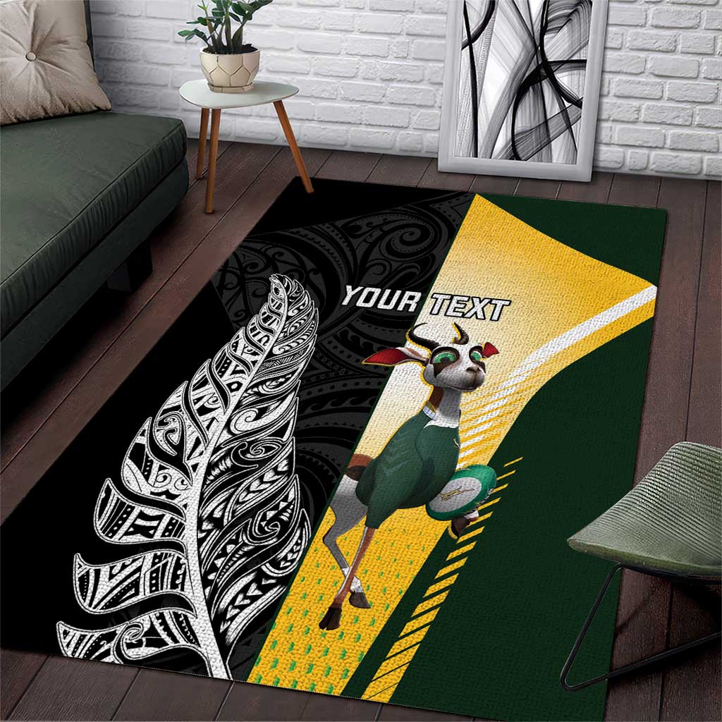 New Zealand and South Africa Rugby Custom Area Rug Maori Silver Fern Springbok Together - Polynesian Pride