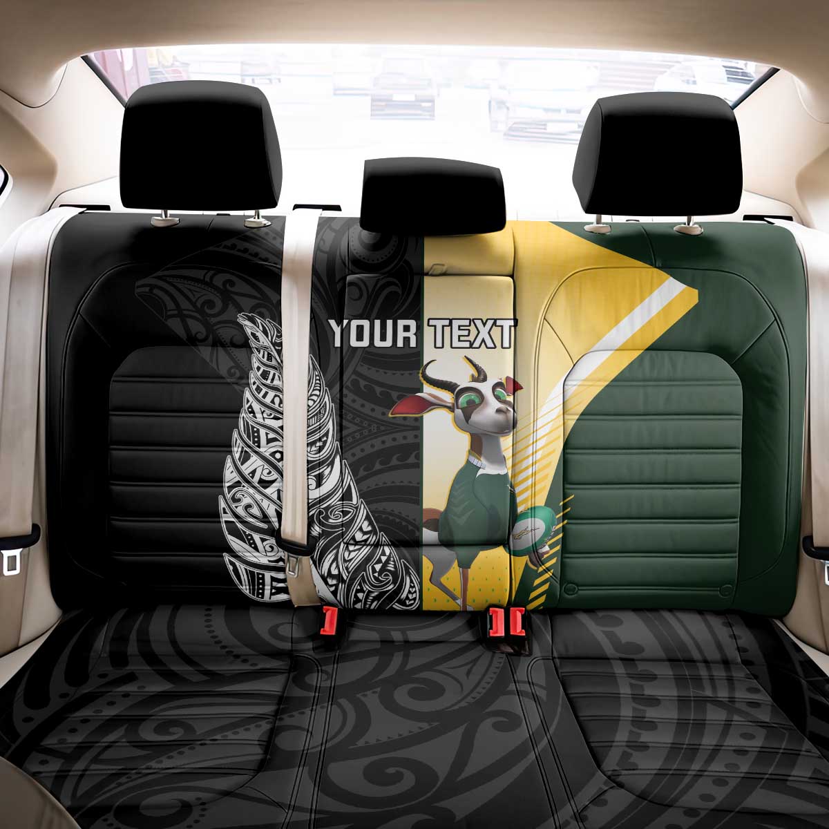 New Zealand and South Africa Rugby Custom Back Car Seat Cover Maori Silver Fern Springbok Together - Polynesian Pride