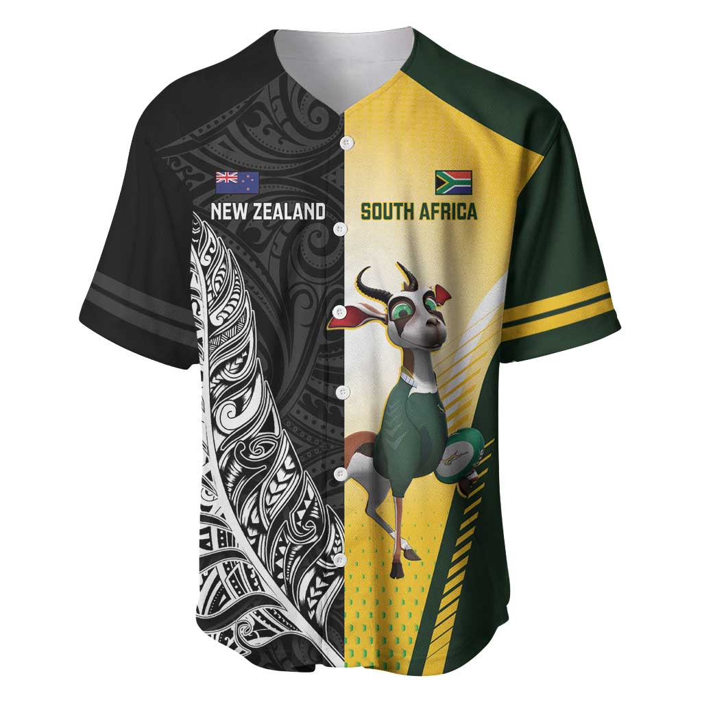 New Zealand and South Africa Rugby Custom Baseball Jersey Maori Silver Fern Springbok Together - Polynesian Pride