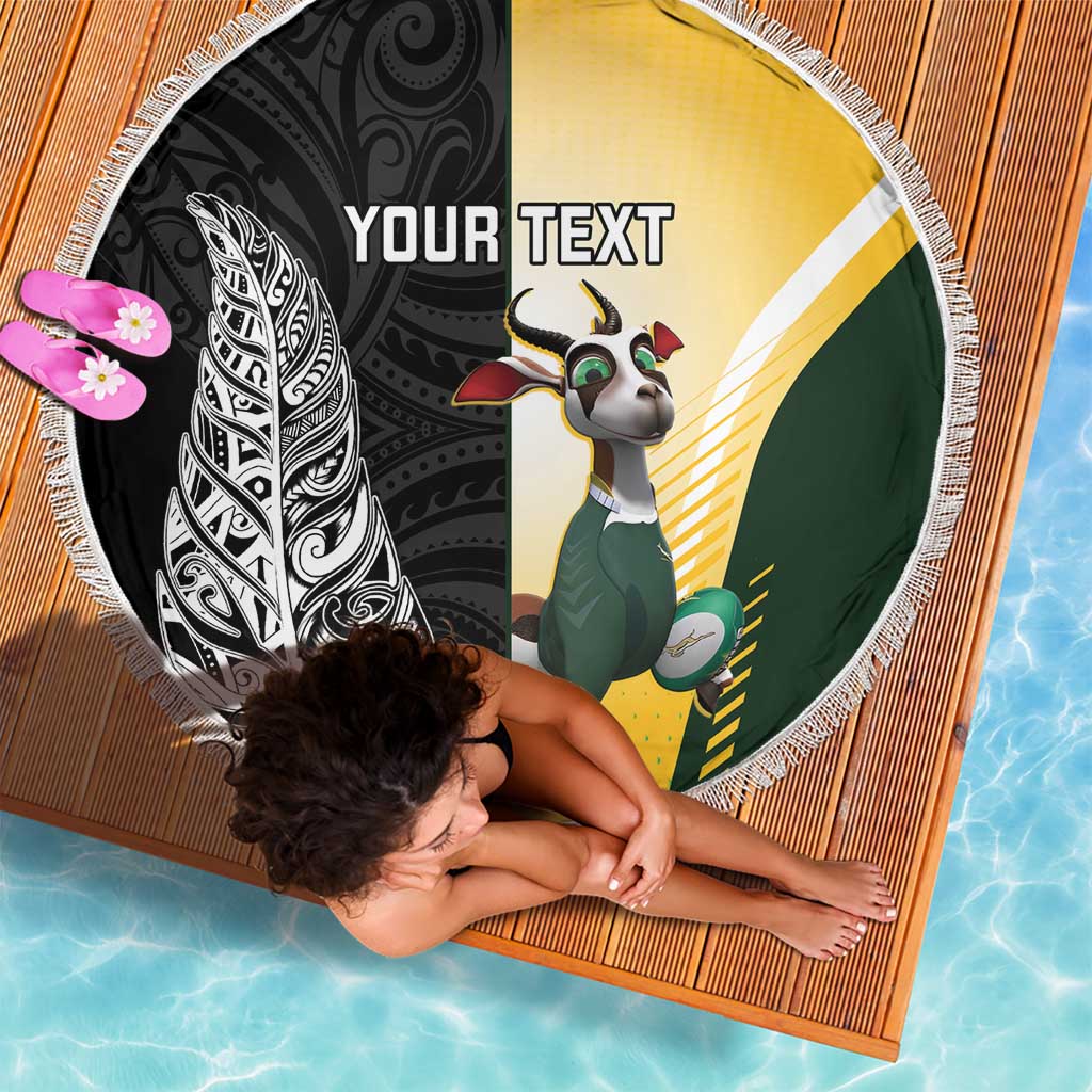 New Zealand and South Africa Rugby Custom Beach Blanket Maori Silver Fern Springbok Together - Polynesian Pride
