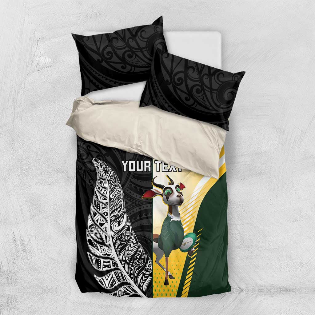 New Zealand and South Africa Rugby Custom Bedding Set Maori Silver Fern Springbok Together - Polynesian Pride