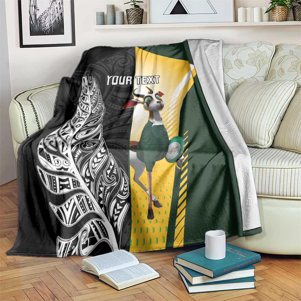 New Zealand and South Africa Rugby Custom Blanket Maori Silver Fern Springbok Together - Polynesian Pride