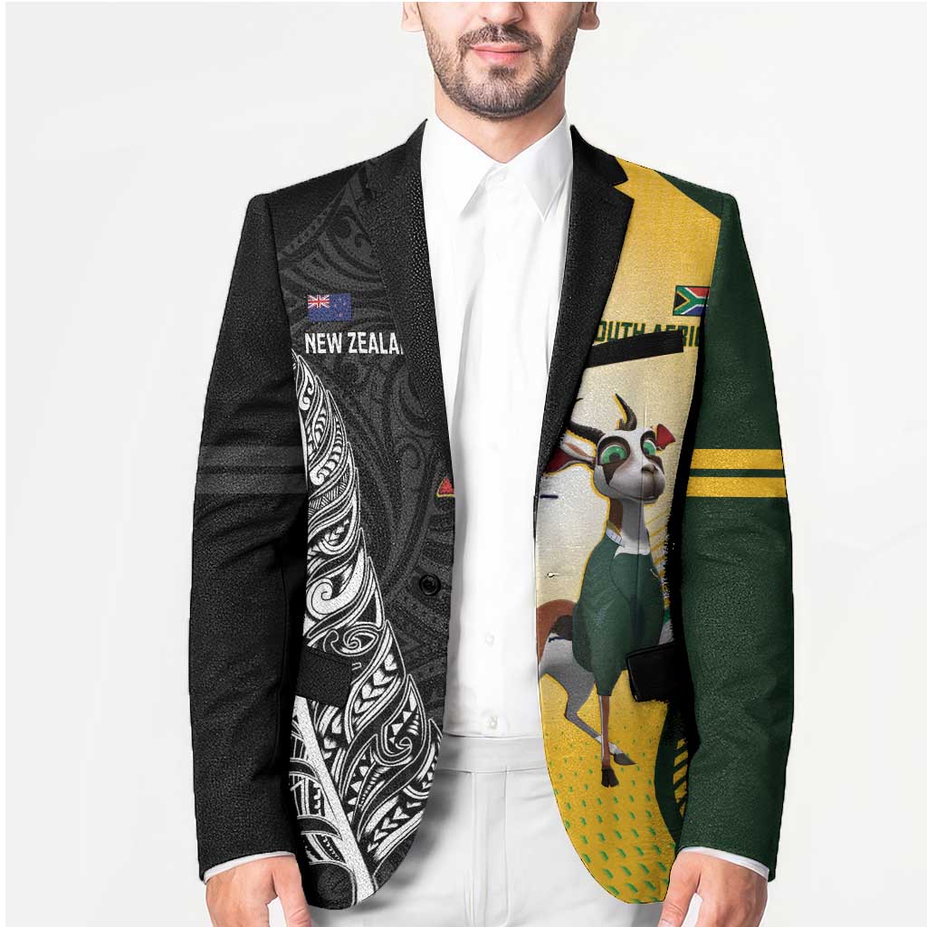 New Zealand and South Africa Rugby Custom Blazer Maori Silver Fern Springbok Together - Polynesian Pride