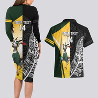 New Zealand and South Africa Rugby Custom Couples Matching Long Sleeve Bodycon Dress and Hawaiian Shirt Maori Silver Fern Springbok Together - Polynesian Pride