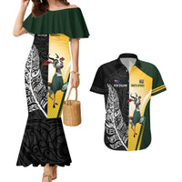 New Zealand and South Africa Rugby Custom Couples Matching Mermaid Dress and Hawaiian Shirt Maori Silver Fern Springbok Together - Polynesian Pride
