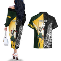 New Zealand and South Africa Rugby Custom Couples Matching Off The Shoulder Long Sleeve Dress and Hawaiian Shirt Maori Silver Fern Springbok Together - Polynesian Pride