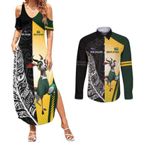 New Zealand and South Africa Rugby Custom Couples Matching Summer Maxi Dress and Long Sleeve Button Shirt Maori Silver Fern Springbok Together - Polynesian Pride