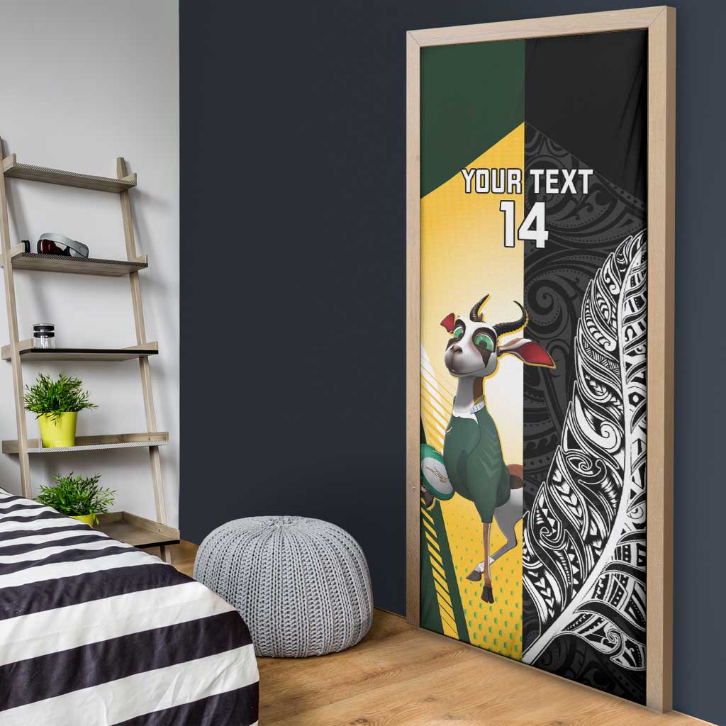 New Zealand and South Africa Rugby Custom Door Cover Maori Silver Fern Springbok Together - Polynesian Pride