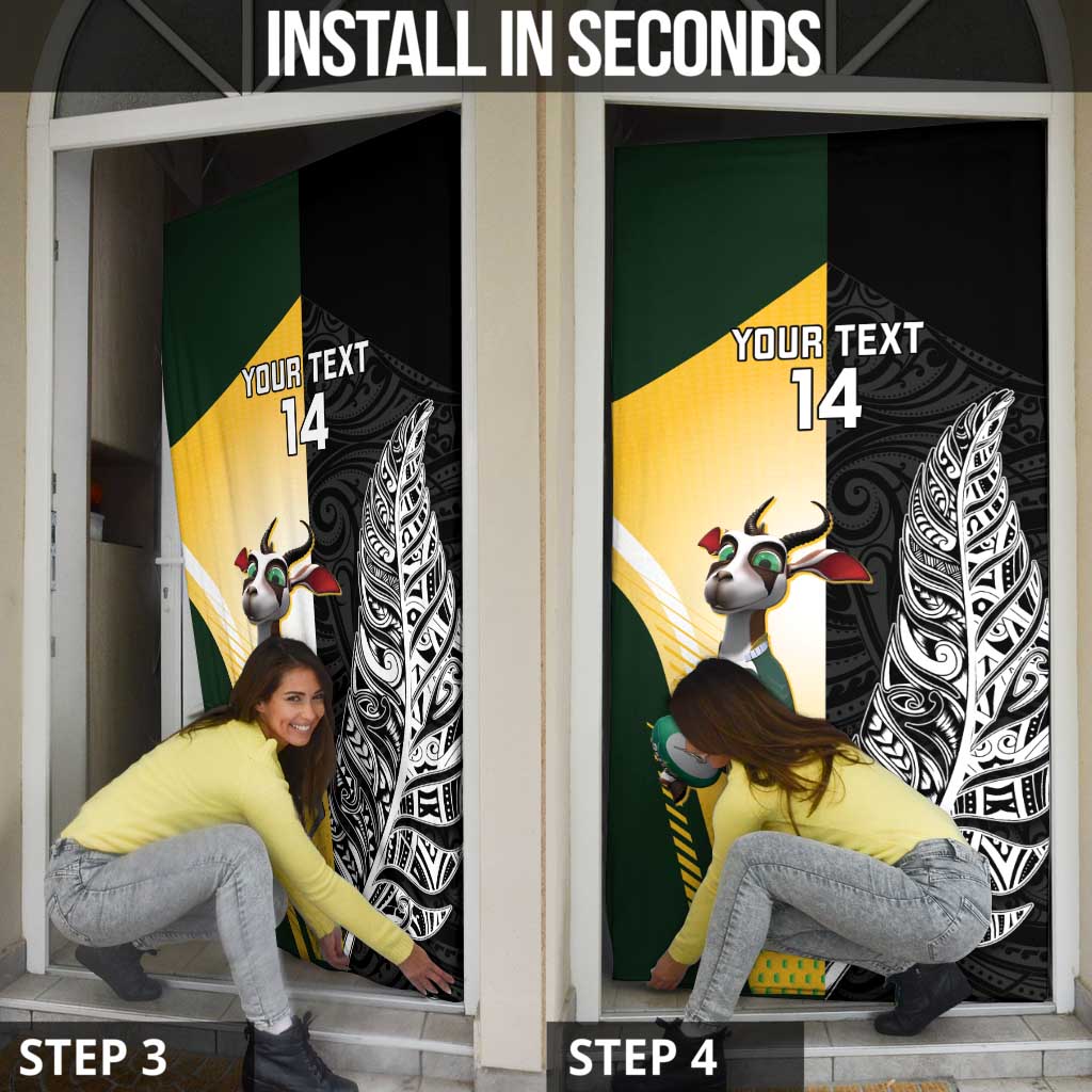 New Zealand and South Africa Rugby Custom Door Cover Maori Silver Fern Springbok Together - Polynesian Pride