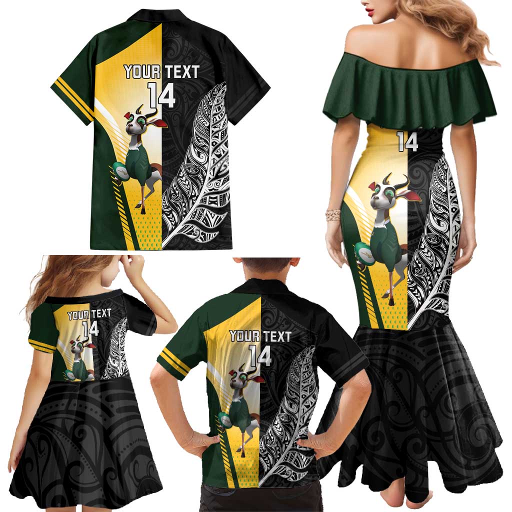 New Zealand and South Africa Rugby Custom Family Matching Mermaid Dress and Hawaiian Shirt Maori Silver Fern Springbok Together - Polynesian Pride