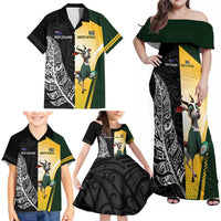 New Zealand and South Africa Rugby Custom Family Matching Off Shoulder Maxi Dress and Hawaiian Shirt Maori Silver Fern Springbok Together - Polynesian Pride