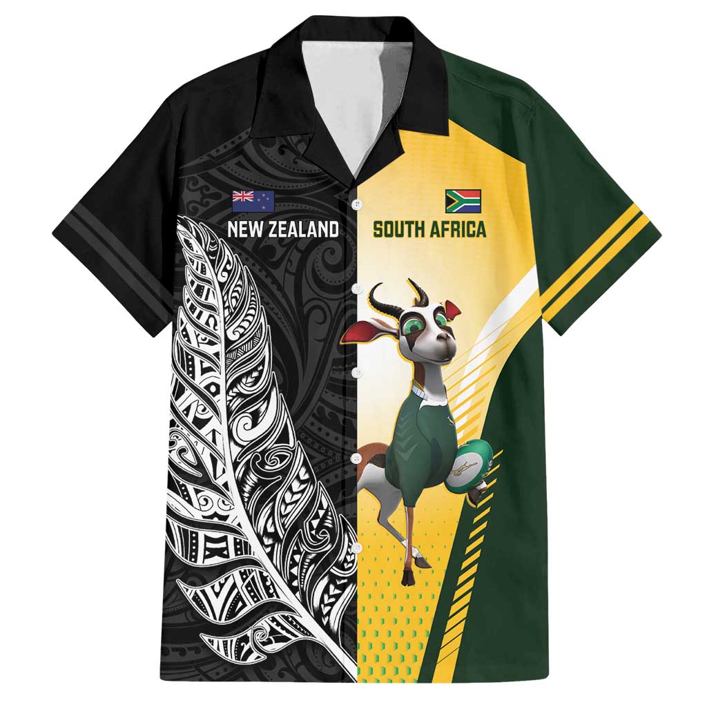 New Zealand and South Africa Rugby Custom Family Matching Puletasi and Hawaiian Shirt Maori Silver Fern Springbok Together - Polynesian Pride