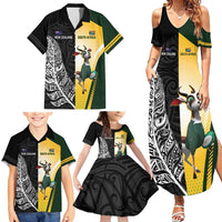 New Zealand and South Africa Rugby Custom Family Matching Summer Maxi Dress and Hawaiian Shirt Maori Silver Fern Springbok Together - Polynesian Pride