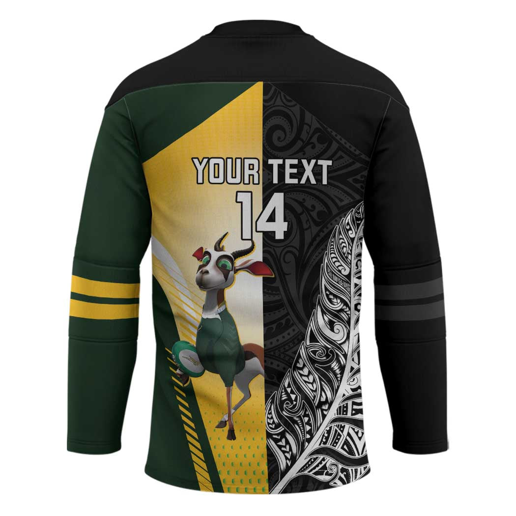 New Zealand and South Africa Rugby Custom Hockey Jersey Maori Silver Fern Springbok Together - Polynesian Pride