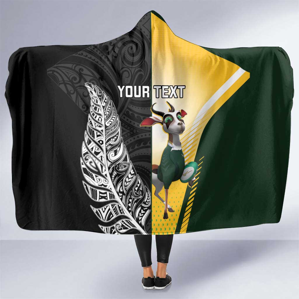New Zealand and South Africa Rugby Custom Hooded Blanket Maori Silver Fern Springbok Together - Polynesian Pride