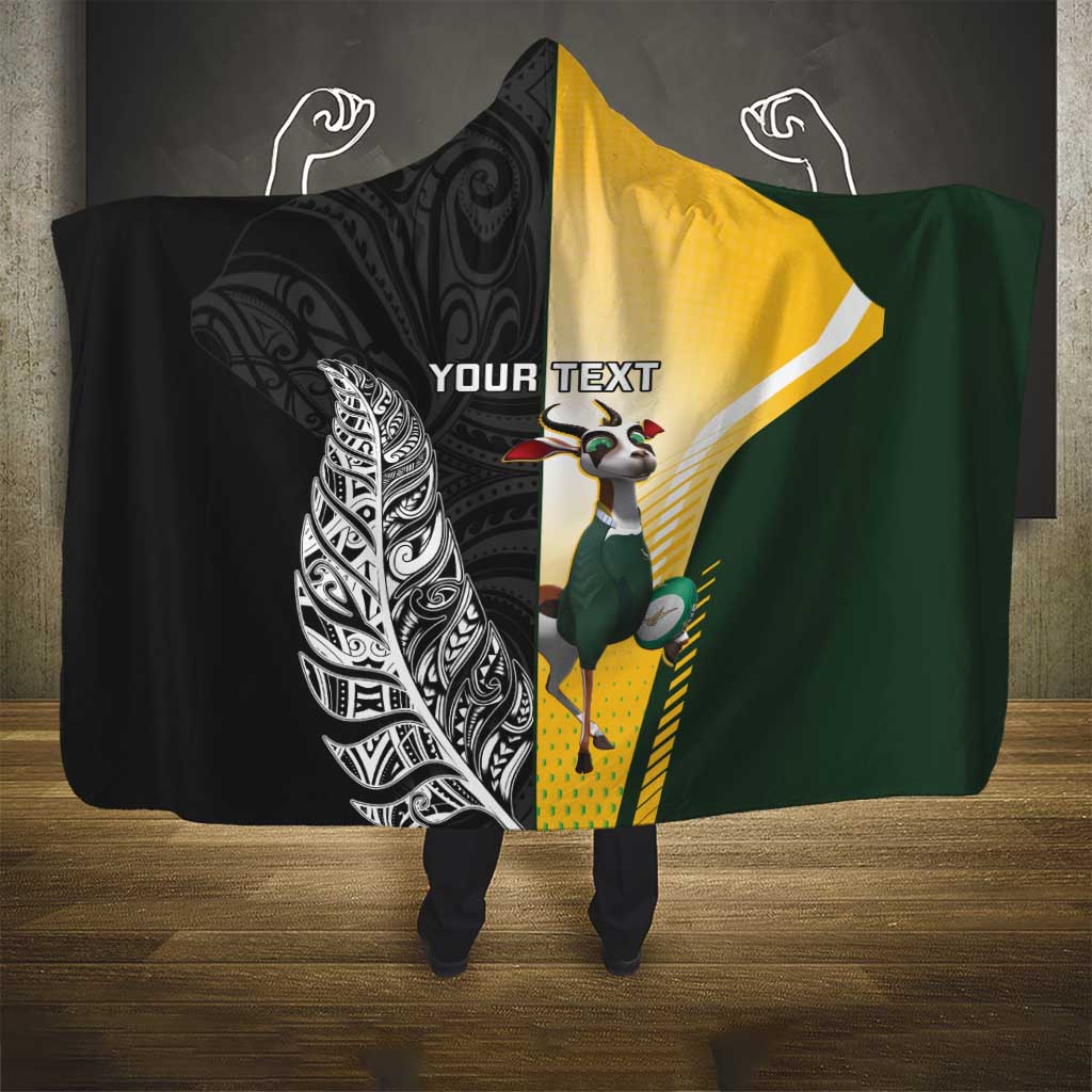 New Zealand and South Africa Rugby Custom Hooded Blanket Maori Silver Fern Springbok Together - Polynesian Pride