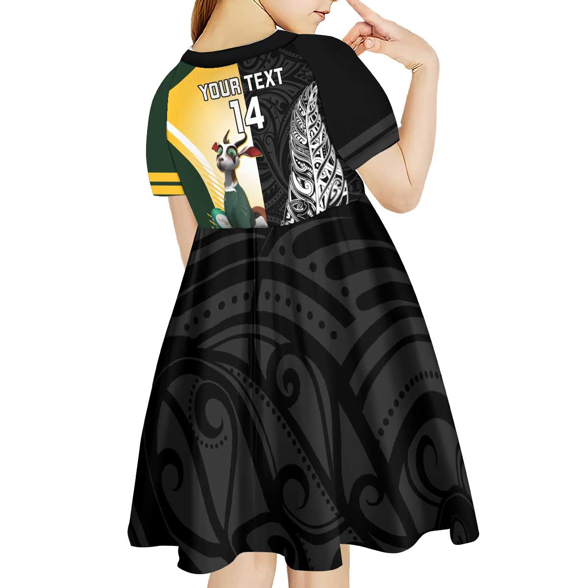 New Zealand and South Africa Rugby Custom Kid Short Sleeve Dress Maori Silver Fern Springbok Together - Polynesian Pride