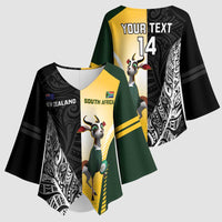 New Zealand and South Africa Rugby Custom Kimono Sleeve Blouse Maori Silver Fern Springbok Together - Polynesian Pride