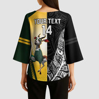 New Zealand and South Africa Rugby Custom Kimono Sleeve Blouse Maori Silver Fern Springbok Together - Polynesian Pride