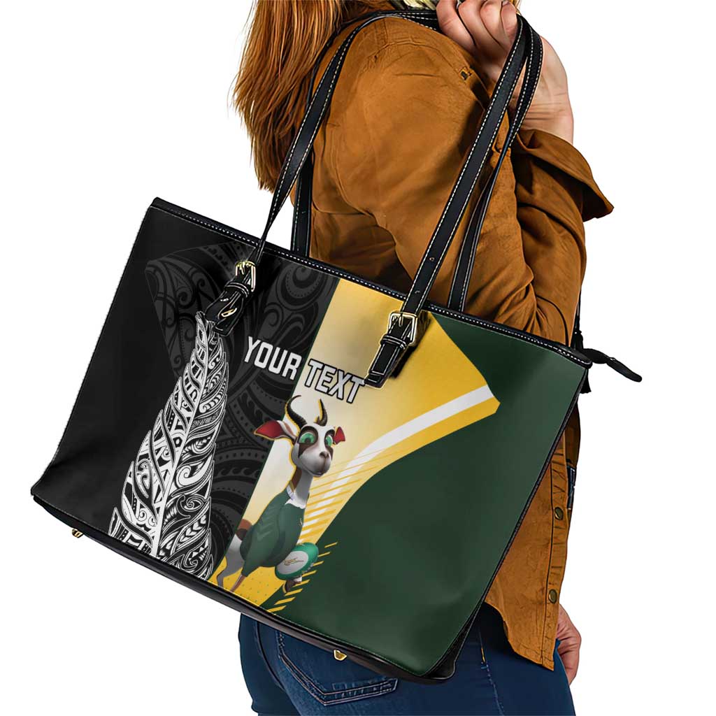 New Zealand and South Africa Rugby Custom Leather Tote Bag Maori Silver Fern Springbok Together - Polynesian Pride