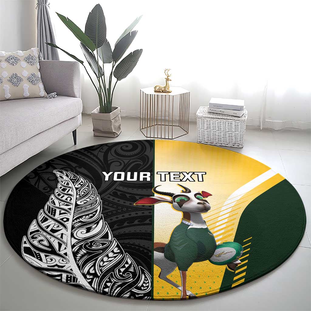 New Zealand and South Africa Rugby Custom Round Carpet Maori Silver Fern Springbok Together - Polynesian Pride