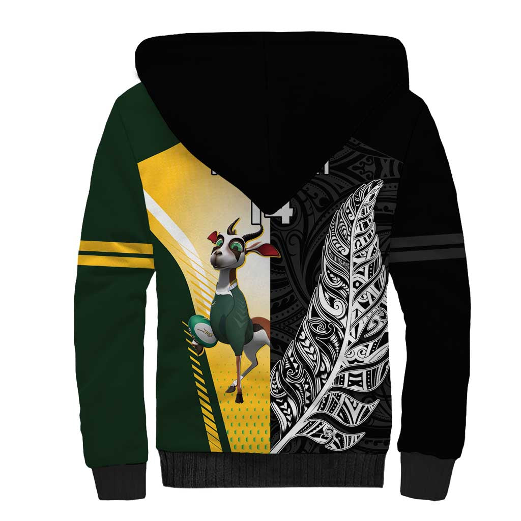 New Zealand and South Africa Rugby Custom Sherpa Hoodie Maori Silver Fern Springbok Together - Polynesian Pride