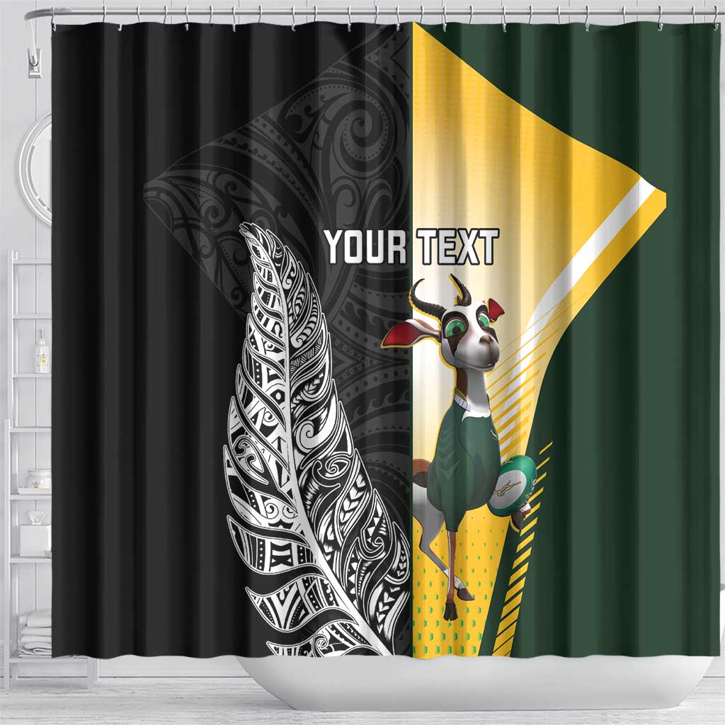 New Zealand and South Africa Rugby Custom Shower Curtain Maori Silver Fern Springbok Together - Polynesian Pride