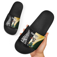 New Zealand and South Africa Rugby Custom Slide Sandals Maori Silver Fern Springbok Together - Polynesian Pride
