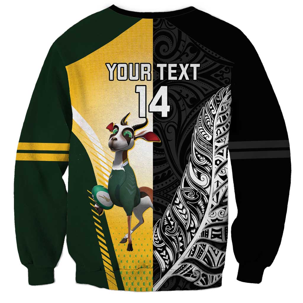 New Zealand and South Africa Rugby Custom Sweatshirt Maori Silver Fern Springbok Together - Polynesian Pride